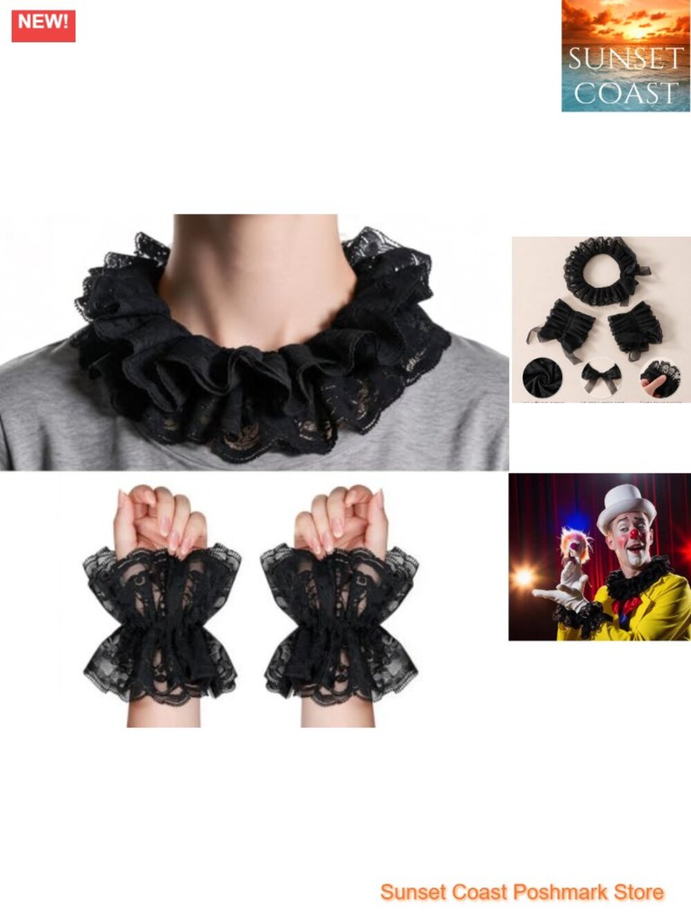 Ruffle Collar and Lace Cuffs Set Detachable Cosplay Accessories